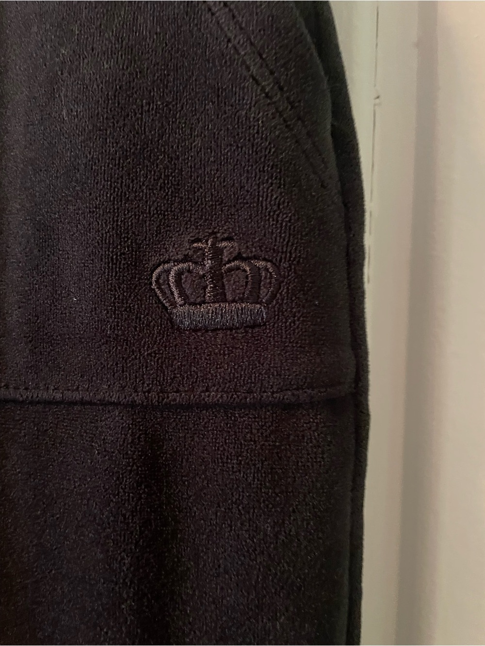 Juicy by Juicy Couture Black Velour Crown Pocket Straight Leg Pants